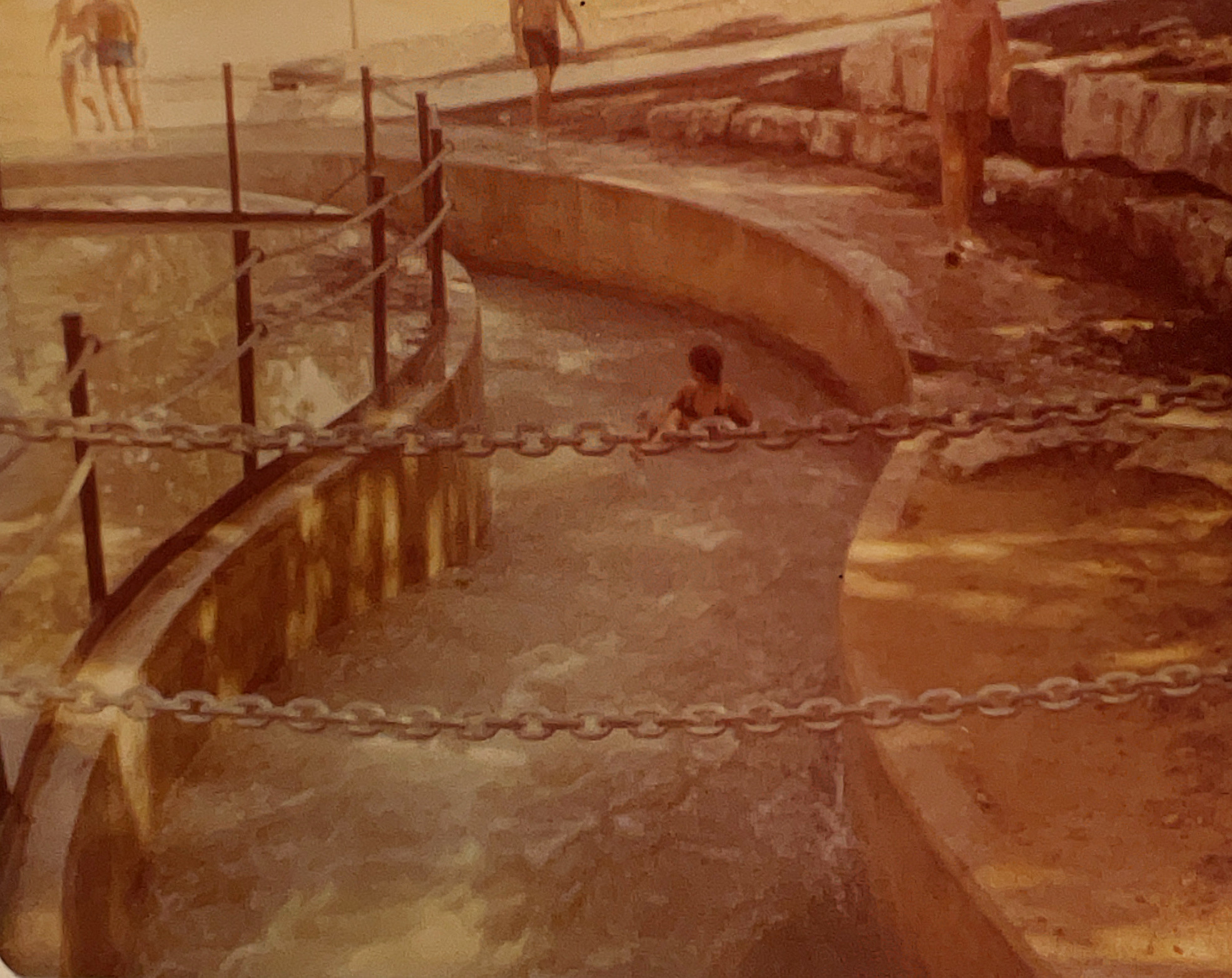Historic 1977 photograph of the Comal River Tube Chute in New Braunfels Texas one year after it opened in 1976