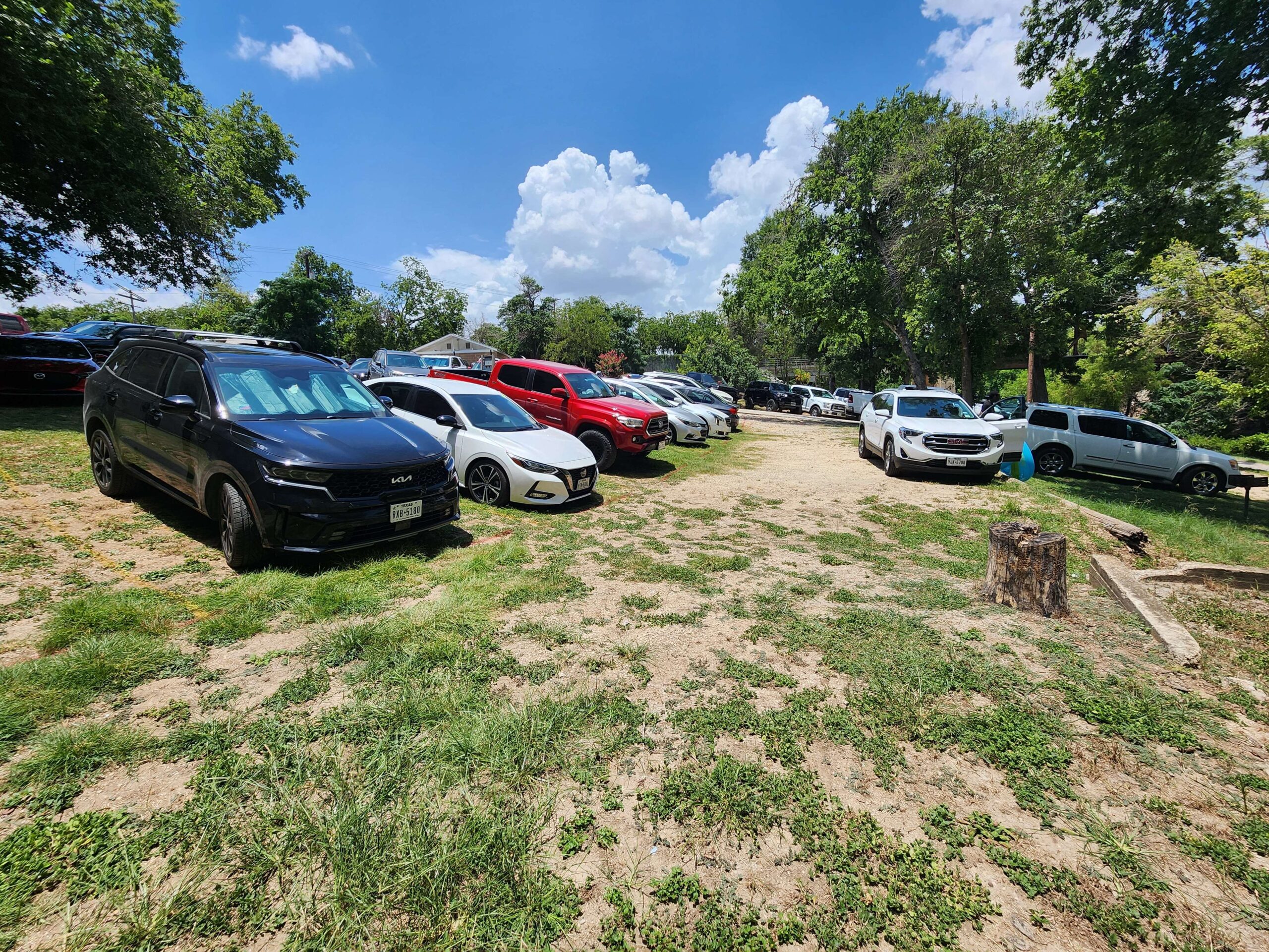 Landa River Trips on-site parking lot for Comal River tubing New Braunfels Texas