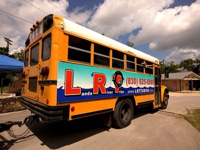 Landa River Trips shuttle bus serving tubers on the Comal River in New Braunfels Texas