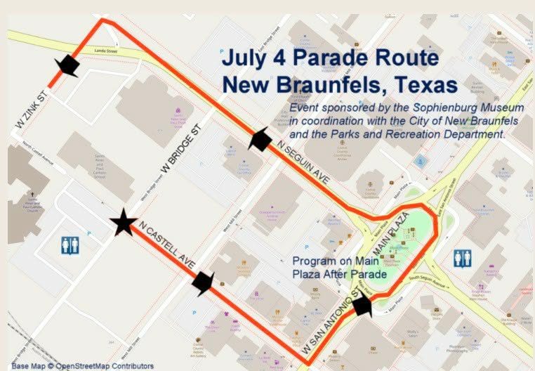4th of July New Braunfels parade route and street closure map