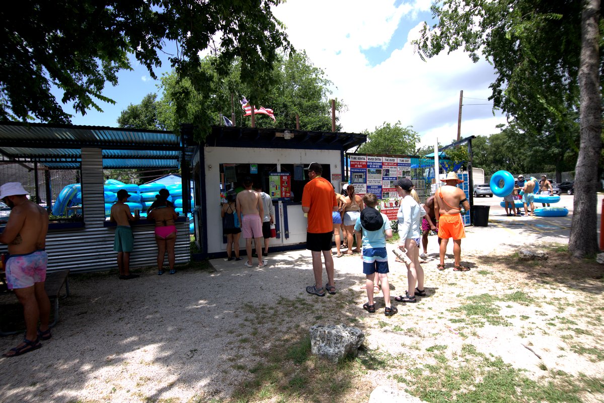 Tube rental booth at Landa River Trips on the Comal River in New Braunfels Texas